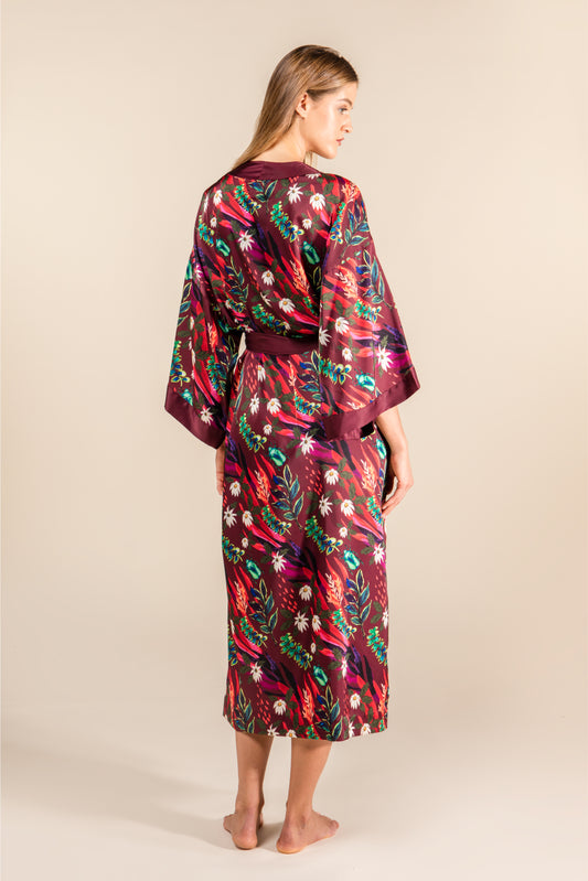 HIBISCUS SILK SATIN ROBE